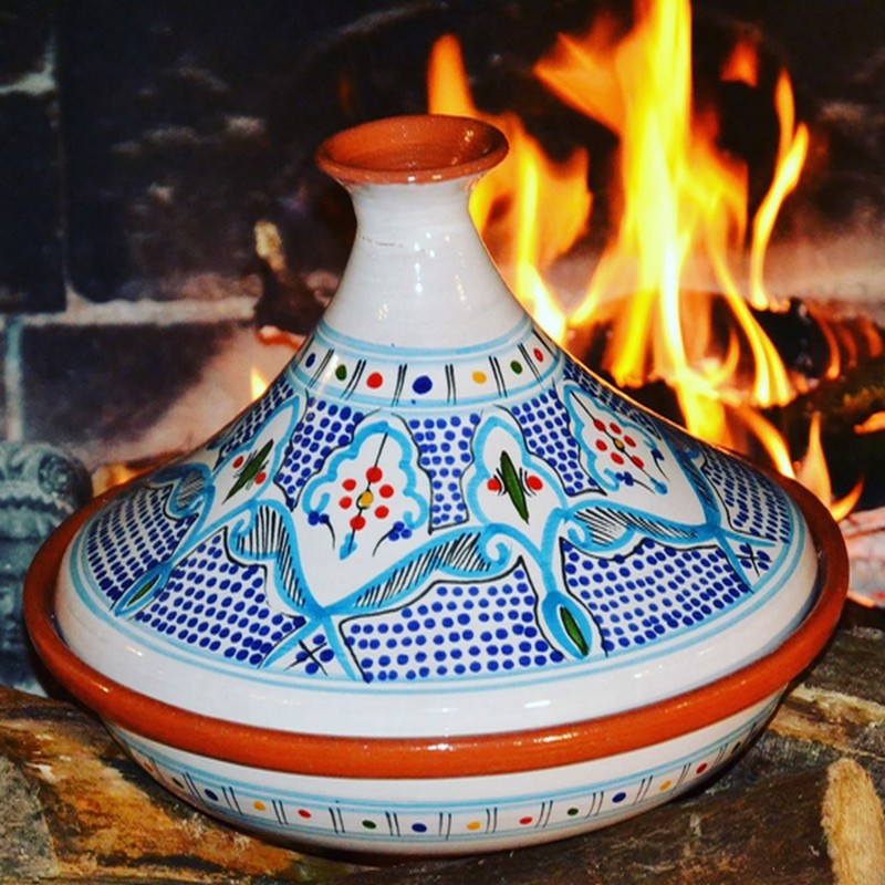 Tajine de cuisson décoré en pâte à feu - D 25 cm